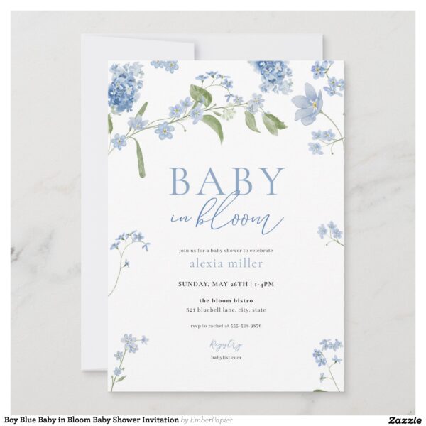 Boy Blue Baby in Bloom Baby Shower Invitation