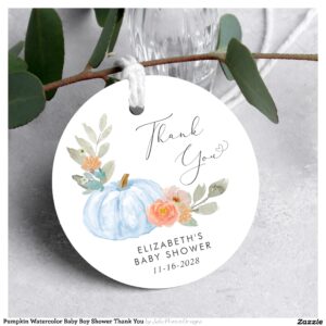Pumpkin Watercolor Baby Boy Shower Thank You Favor Tags