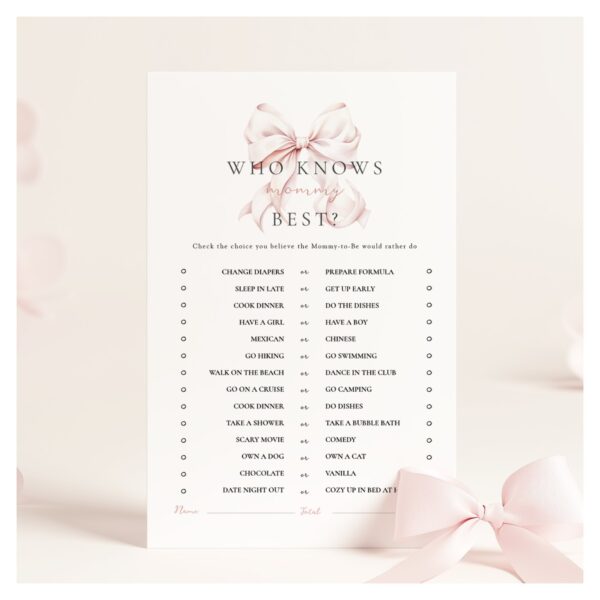Pink Bow Baby Shower Activity Games