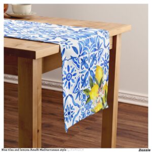 Blue tiles and lemons Amalfi Mediterranean style Short Table Runner