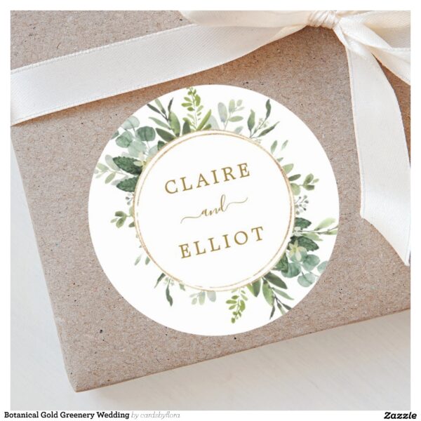 Botanical Gold Greenery Wedding Classic Round Sticker