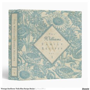 Vintage Sunflower Toile Blue Recipe Binder