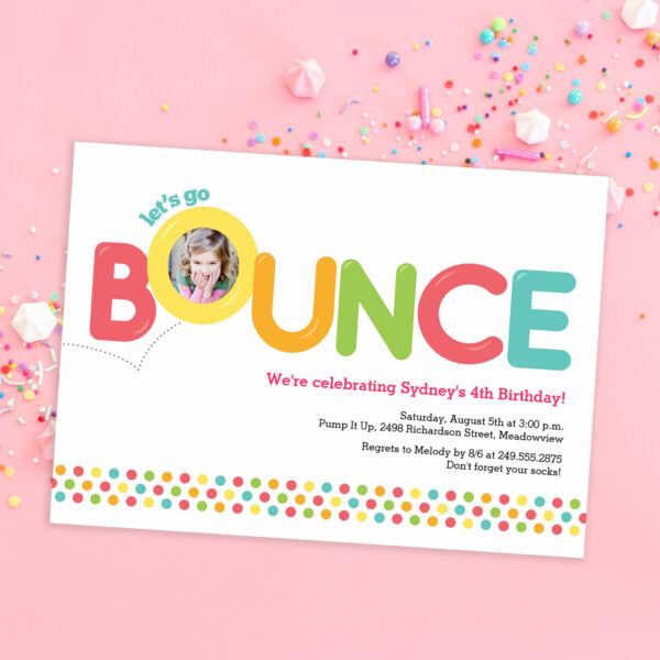 Bounce House Birthday Invitation Photo Card Pink