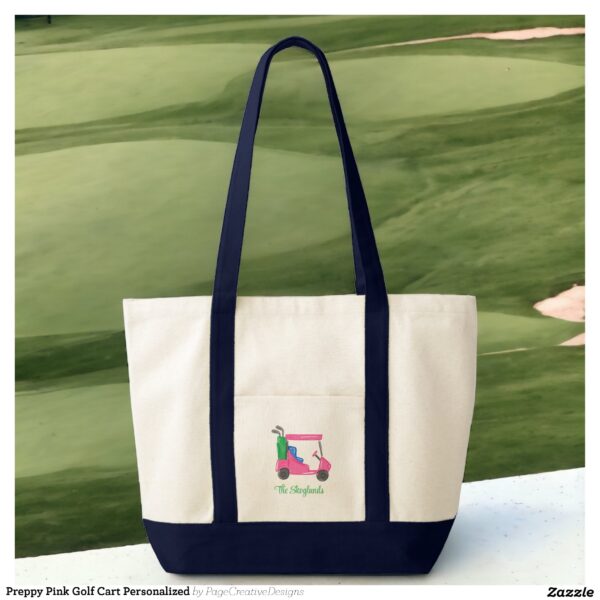 Preppy Golf Cart Pink Personalized Tote Bag