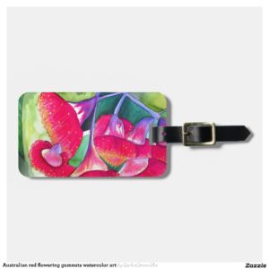Australian red flowering gumnuts watercolor art luggage tag