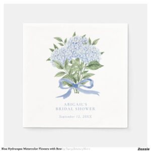 Blue Hydrangea Watercolor Flowers with Bow Napkins