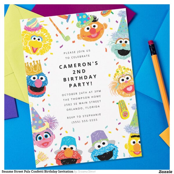 Sesame Street Pals Confetti Birthday Invitation