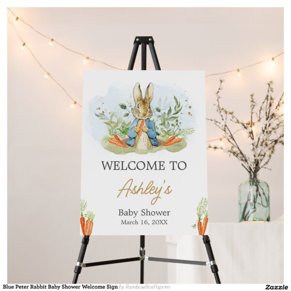 Blue Peter Rabbit Baby Shower Welcome Sign