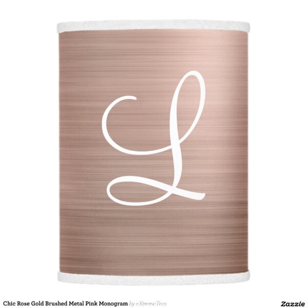 Chic Rose Gold Brushed Metal Pink Monogram Lamp Shade