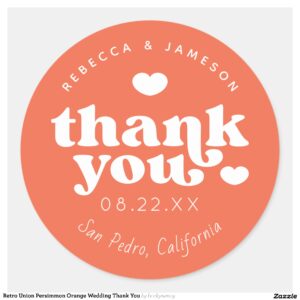 Retro Union Persimmon Orange Wedding Thank You Classic Round Sticker