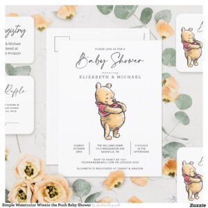 Simple Watercolor Winnie the Pooh Baby Shower Postcard