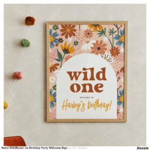 Retro Wildflower 1st Birthday Party Welcome Sign
