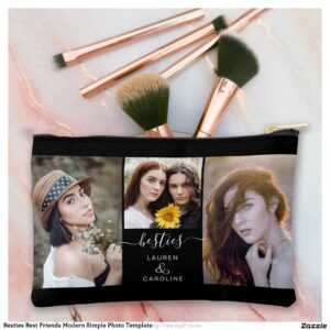 Besties Best Friends Modern Simple Photo Template Accessory Pouch