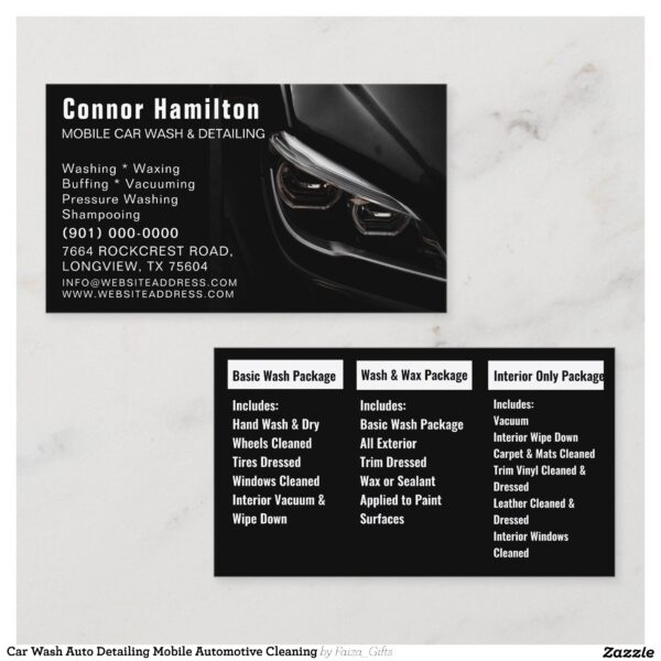 Car Wash Auto Detailing Mobile Automotive Cleaning Business Card