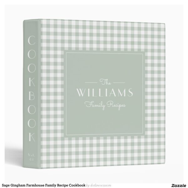 Sage Gingham Farmhouse Family Recipe Cookbook 3 Ring Binder