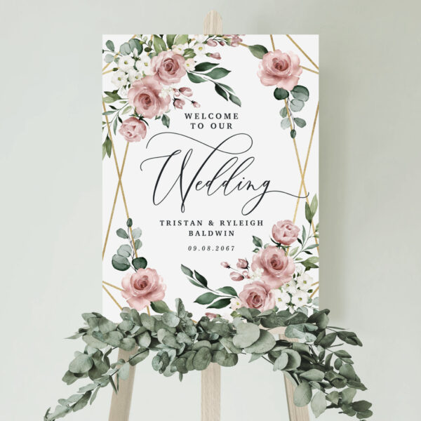 Welcome to Our Wedding Dusty Pink Geometric Sign