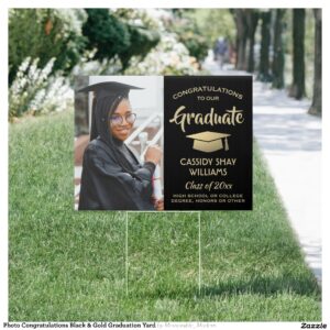 Photo Congratulations Black & Gold Graduation Yard Sign