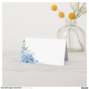 blue hydrangea watercolor place card