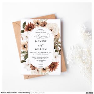 Rustic Neutral Boho Floral Wedding Invitation