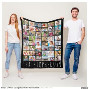 Simple 48 Photo Collage Your Color Personalized Fleece Blanket