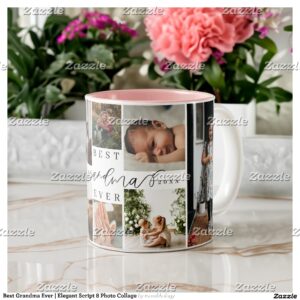 Best Grandma Ever Elegant Script 8 Photo Collage Two-Tone Coffee Mug