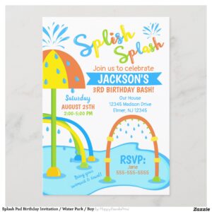 Splash Pad Birthday Invitation / Water Park / Boy
