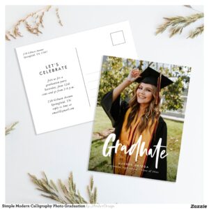 Simple Modern Calligraphy Photo Graduation Invitation Postcard