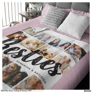 BESTIES, Photo Collage & Names BFF Fleece Blanket