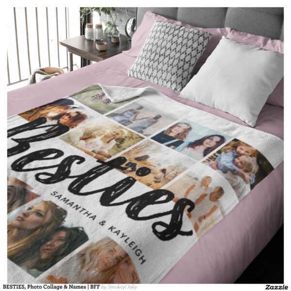BESTIES, Photo Collage & Names BFF Fleece Blanket