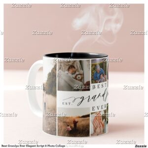 Best Grandpa Ever Elegant Script 8 Photo Collage Two-Tone Coffee Mug