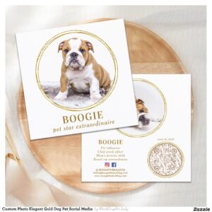 Custom Photo Elegant Gold Dog Pet Social Media Square Business Card
