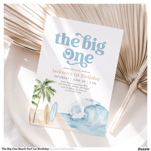The Big One Beach Surf 1st Birthday Invitation