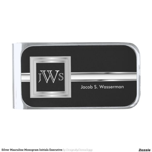 Silver Masculine Monogram Initials Executive Silver Finish Money Clip