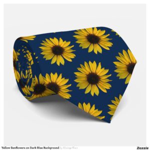 Yellow Sunflowers on Dark Blue Background Neck Tie