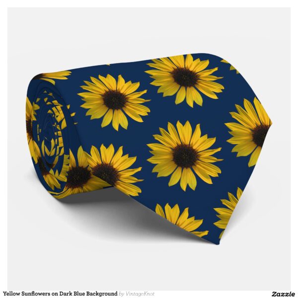 Yellow Sunflowers on Dark Blue Background Neck Tie
