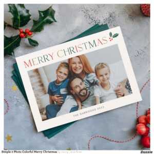 Simple 2 Photo Colorful Merry Christmas Holiday Card