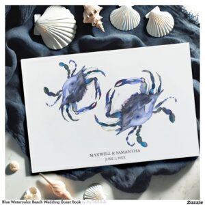 Blue Watercolor Beach Wedding Guest Book