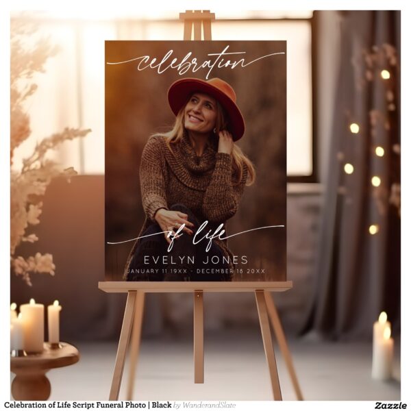 Celebration of Life Script Funeral Photo Black Foam Board