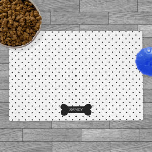 Black Polka Dots And Dog Bone With Custom Name Placemat