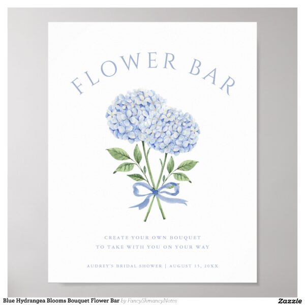 Blue Hydrangea Blooms Bouquet Flower Bar Poster
