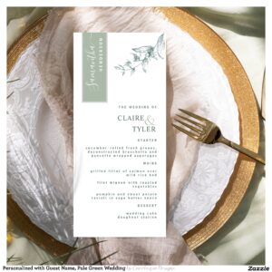 Personalized with Guest Name, Pale Green Wedding Menu