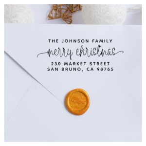 Script Lettering Merry Christmas & Family Name Rubber Stamp