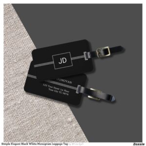 Simple Elegant Black White Monogram Luggage Tag