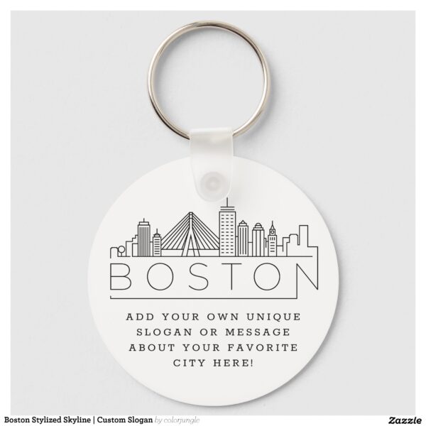 Boston Stylized Skyline Custom Slogan Keychain