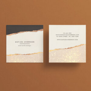 Rose gold glitter black pink modern square business card