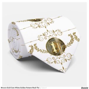 Bitcoin Gold Coin White Golden Pattern Neck Tie