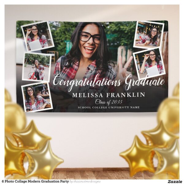 6 Photo Collage Modern Graduation Party Banner