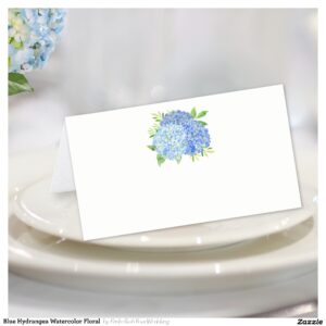Blue Hydrangea Watercolor Floral Place Card