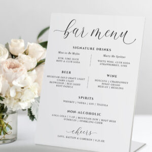 Wedding Bar Drinks Menu Elegant Signature Drinks Pedestal Sign