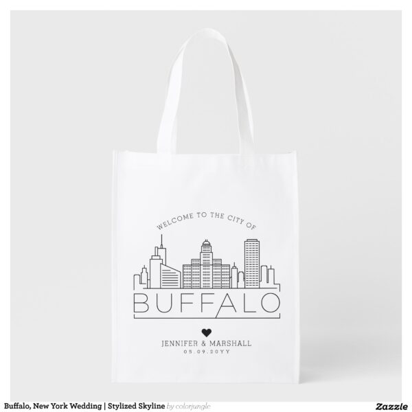 Buffalo, New York Wedding Stylized Skyline Grocery Bag